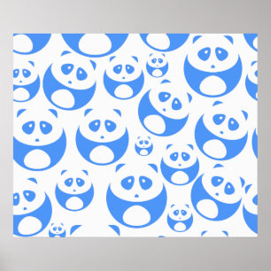 Affiche Kawaii Panda bébé bleu et blanc modèle