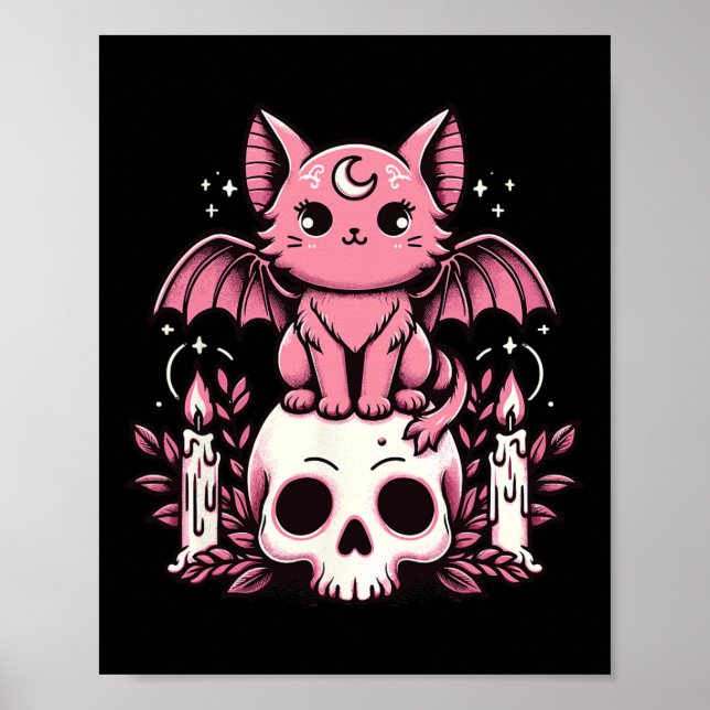 Affiche Kawaii Pastel Goth Cute Chat Chat Déplaisant Skele (Devant)