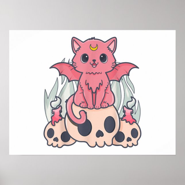 Affiche Kawaii Pastel Goth Cute Démon Déplaisant Chat et C (Devant)