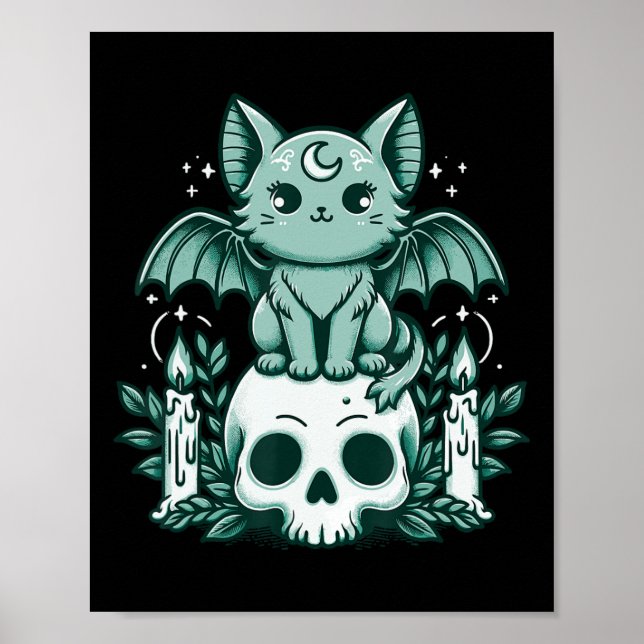 Affiche Kawaii Pastel Goth Cute Déplaisante Chat Bat Skele (Devant)