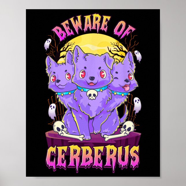 Affiche Kawaii Pastel Goth mignon Chien Déplaisant 3-Tête  (Devant)