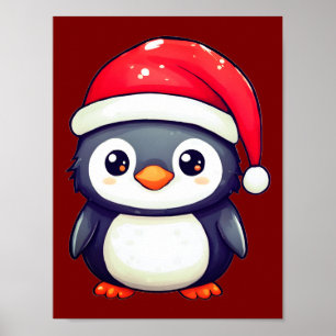 Affiche Kawaii Penguin Portant un chapeau de Père Noël cos