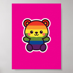 Affiche Kawaii Rainbow Teddy - Un joli jeu LGBTQ+ Pride