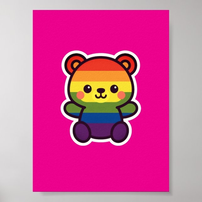 Affiche Kawaii Rainbow Teddy - Un joli jeu LGBTQ+ Pride (Devant)