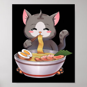 Affiche Kawaii Ramen Chat Anime Japonaise Alimentation Cad