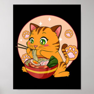 Affiche Kawaii Ramen Chat Japonais Neko Noodle Anime Cadea