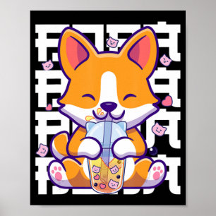 Affiche Kawaii Shiba Inu Chien Bug Tea Boba Anime Cadeaux 