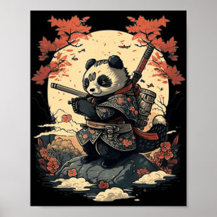 Affiche Kawaii Style japonais Samurai Anime Panda