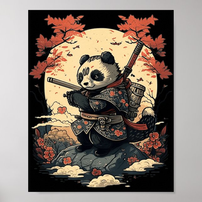Affiche Kawaii Style japonais Samurai Anime Panda (Devant)