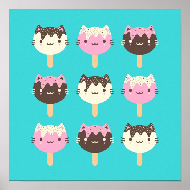 Affiche Kawaii Summer Ice Lolly Popsicle Chats (Devant)