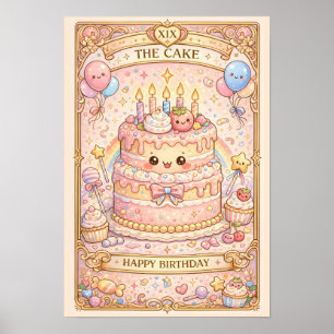 Affiche Kawaii Tarot Anniversaire “Le Gâteau” Pastel migno