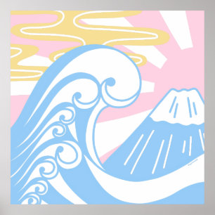 Affiche Kawaii Ukiyoe dans les couleurs pastel
