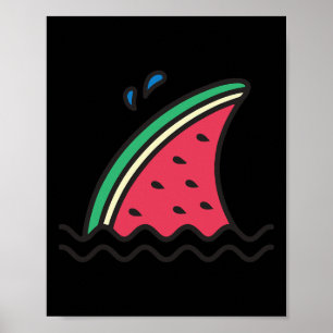 Affiche Kawaii Watermelon Requin Fin drôle Famille Été Va