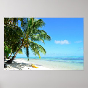 Affiche Kayak jaune sur une plage de sable blanc