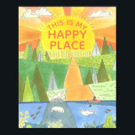 Affiche Kayak Sunrise avec Phoques Happy Place<br><div class="desc">Voici mon Happy Place avec des oeuvres d'un lever de soleil brillant sur une rivière paisible avec des phoques curieux qui observent un kayaker. Parfait pour ceux qui aiment être dehors sur la rivière. Inspiré par la beauté du Maine et de mon fils,  qui aime le kayak !</div>