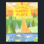 Affiche Kayak Sunrise avec Phoques Happy Place<br><div class="desc">Voici mon Happy Place avec des oeuvres d'un lever de soleil brillant sur une rivière paisible avec des phoques curieux qui observent un kayaker. Parfait pour ceux qui aiment être dehors sur la rivière. Inspiré par la beauté du Maine et de mon fils,  qui aime le kayak !</div>