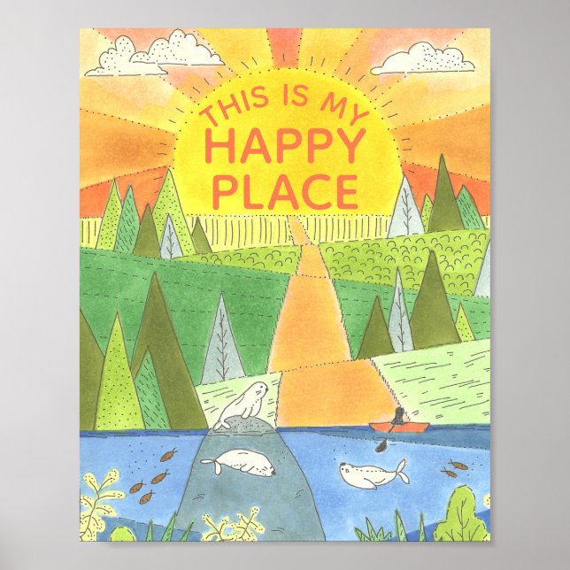 Affiche Kayak Sunrise avec Phoques Happy Place (Devant)