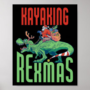 Affiche Kayaking Rexmas T-rex Dinosaure Noël Vacances K