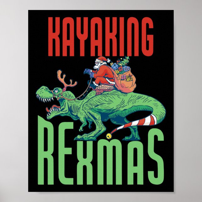 Affiche Kayaking Rexmas T-rex Dinosaure Noël Vacances K (Devant)
