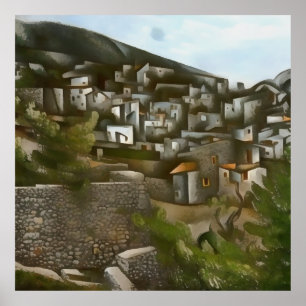 Affiche Kayakoy Hébergement grec historique Maisons artist