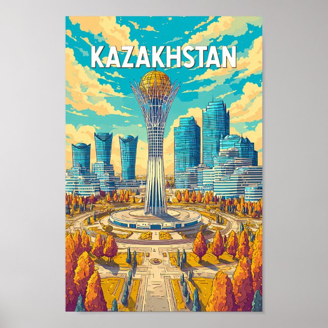 Affiche Kazakhstan Illustration Travel Art Vintage (Devant)