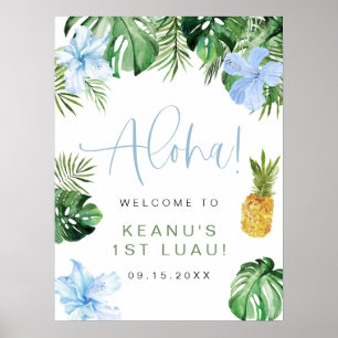 Affiche KEANU Tropical Blue Hibiscus Luau 1er anniversaire