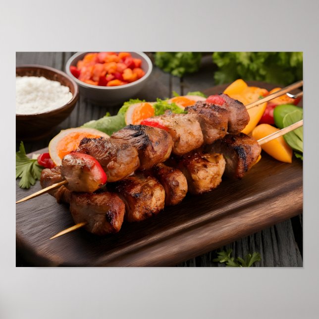 Affiche Kebab shish à la bouche avec légumes (Devant)