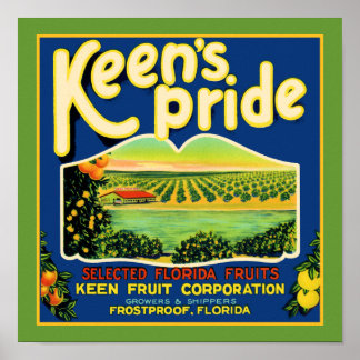 Affiche Keen's Pride Frostproof Florida Étiquette