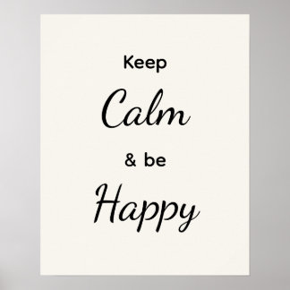 Affiche Keep Calm & Be Happy Black White