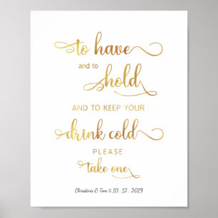 Affiche "Keep your drink cold" gold trendy Wedding Sign