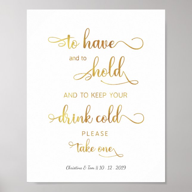 Affiche "Keep your drink cold" gold trendy Wedding Sign (Devant)