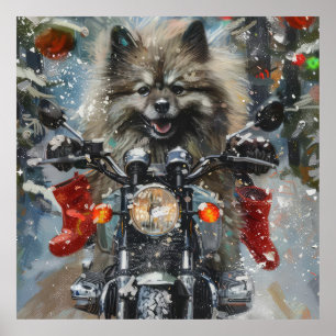 Affiche Keeshond chien équitation moto Noël