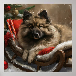 Affiche keeshond Festive de Noël de chien