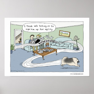 Affiche Keeshond "Livingroom Agility"