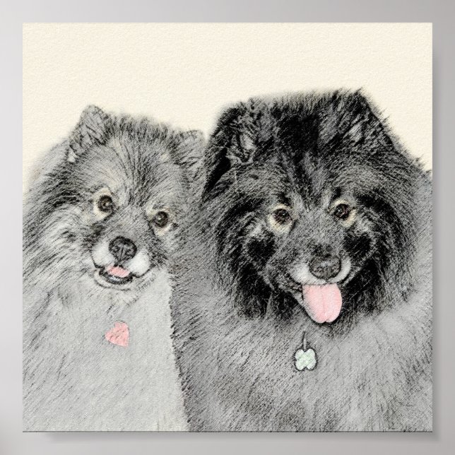 Affiche Keeshond Maman et Son Peinture - Art Chien origina (Devant)