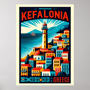 Affiche kefalonia grèce vintage souvenirs de voyage