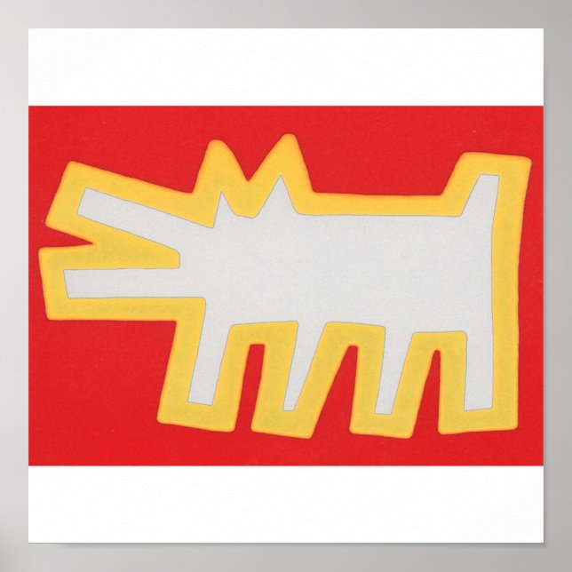 Affiche Keith Haring Dog Design rouge et jaune (Devant)