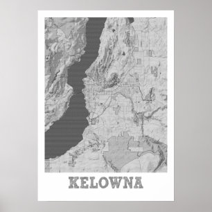 Affiche Kelowna - Carte de la ville du crayon du Canada