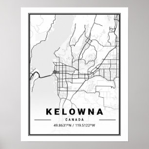 Affiche Kelowna Colombie-Britannique Plan de la ville de v