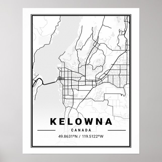 Affiche Kelowna Colombie-Britannique Plan de la ville de v (Devant)