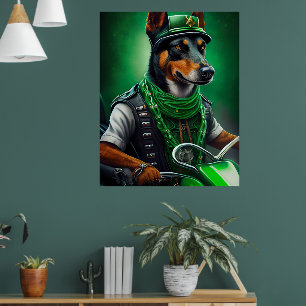 Affiche Kelpie australienne conduite vélo St. Patrick's Da