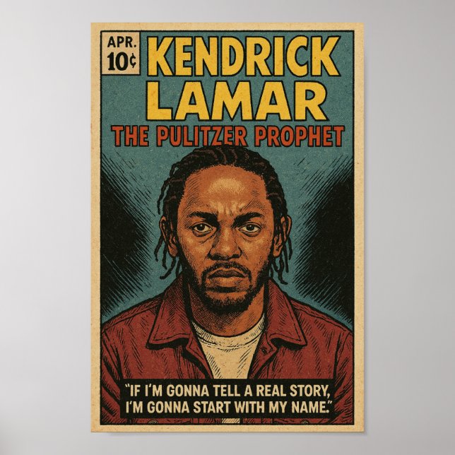 Affiche Kendrick Lamar "Le Prophète Pulitzer" Comi Vintage (Devant)