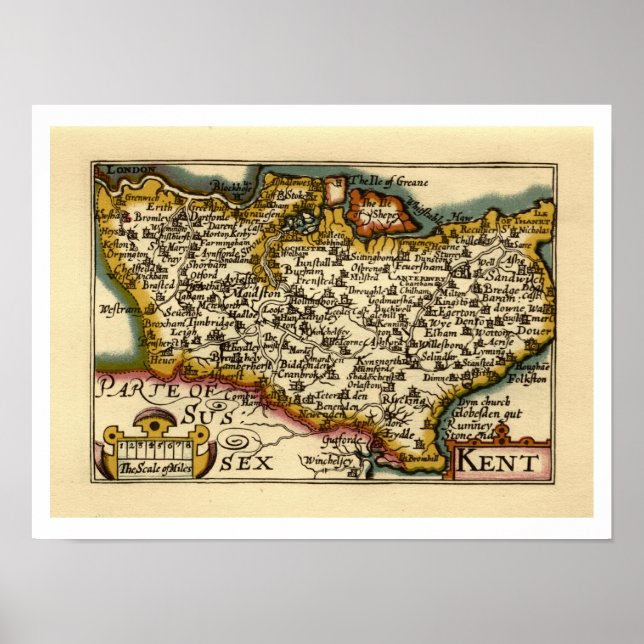 Affiche Kent Comté Angleterre Ancien Antiquaire John Carte (Devant)