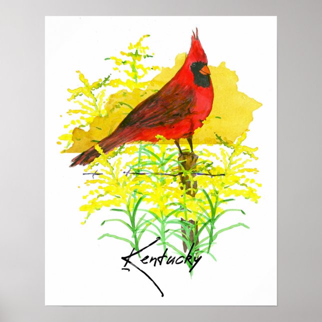 Affiche Kentucky State Shape Cardinal Bird Goldenrod (Devant)
