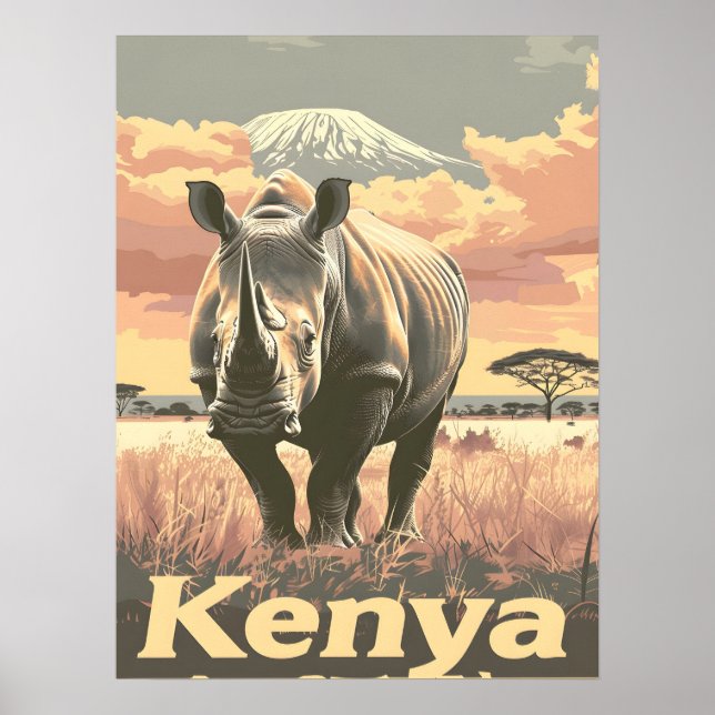 Affiche Kenya Rhino Vintage (Devant)