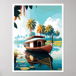 Affiche Kerala Inde Voyage illustration Vintage