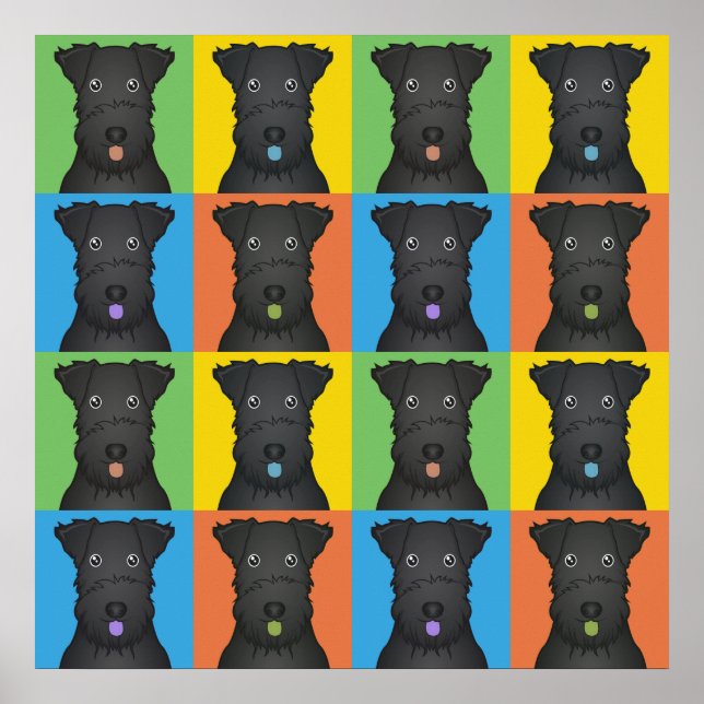 Affiche Kerry Blue Terrier Dog Dessin-Art Pop (Devant)
