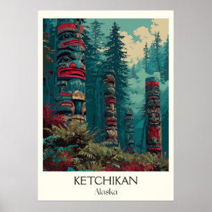 Affiche Ketchikan Alaska Poteaux Totémiques Forêt