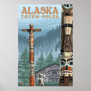 Affiche Ketchikan, Alaska - Saxman Totem Village