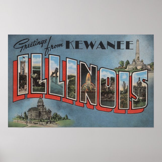 Affiche Kewanee, Illinois - Scènes de grandes lettres (Devant)